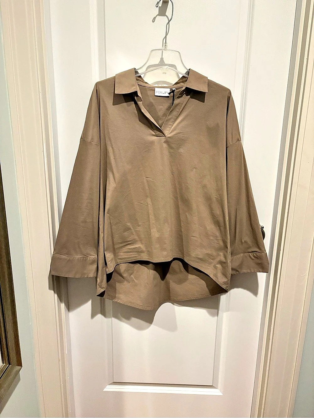 FOIL FO8152 Collared Blouse in Brown Size 12 NWT